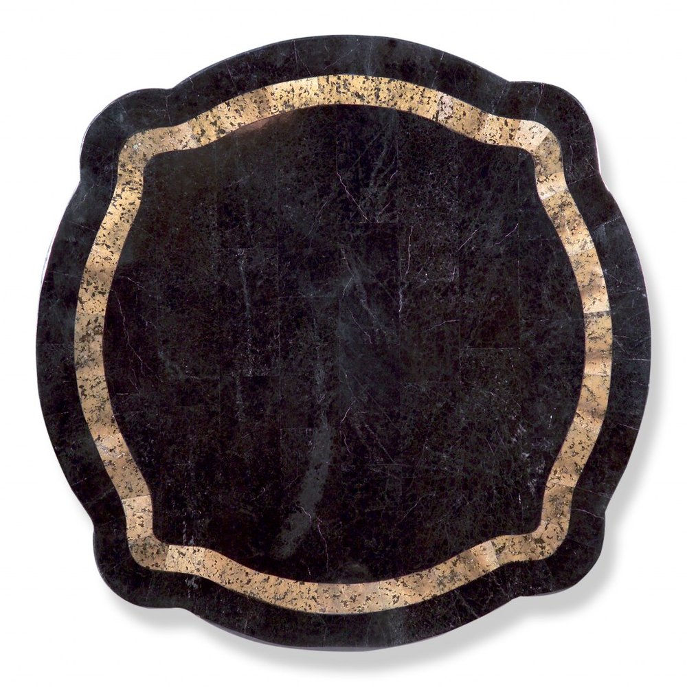 Black and Brown Stone and Wood Free Form Coffee Table with Drawer