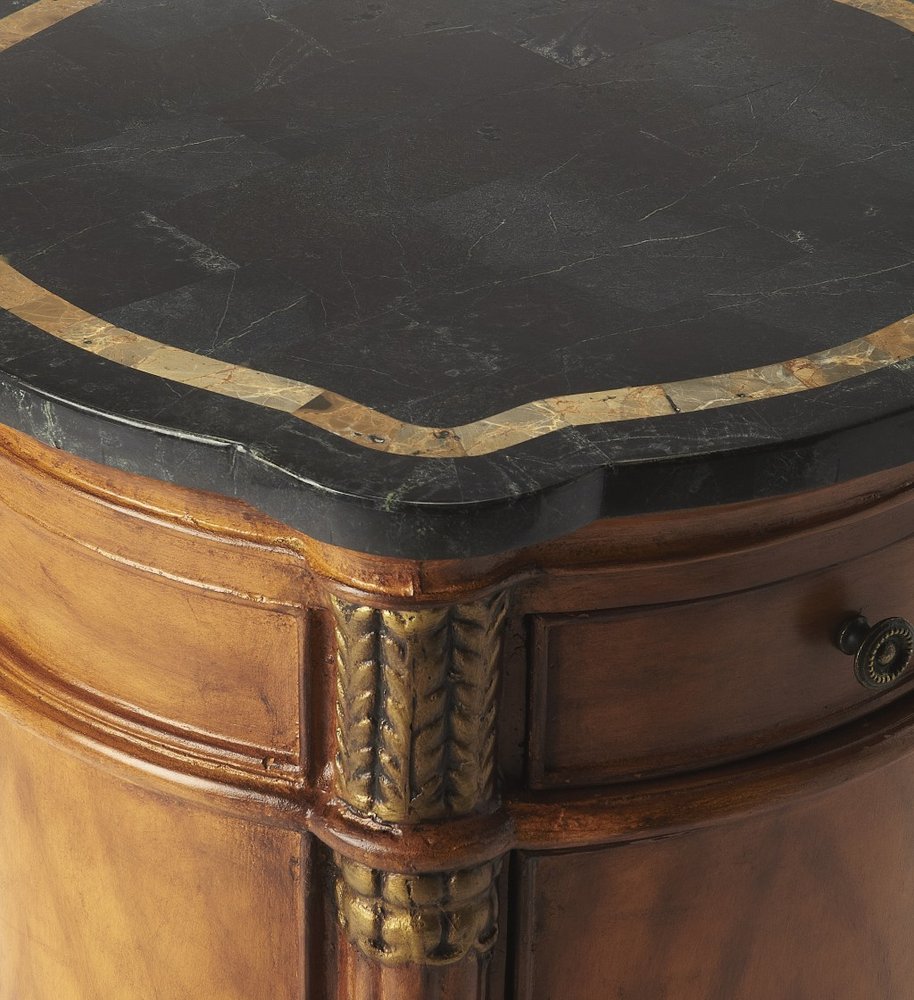 Black and Brown Stone and Wood Free Form Coffee Table with Drawer