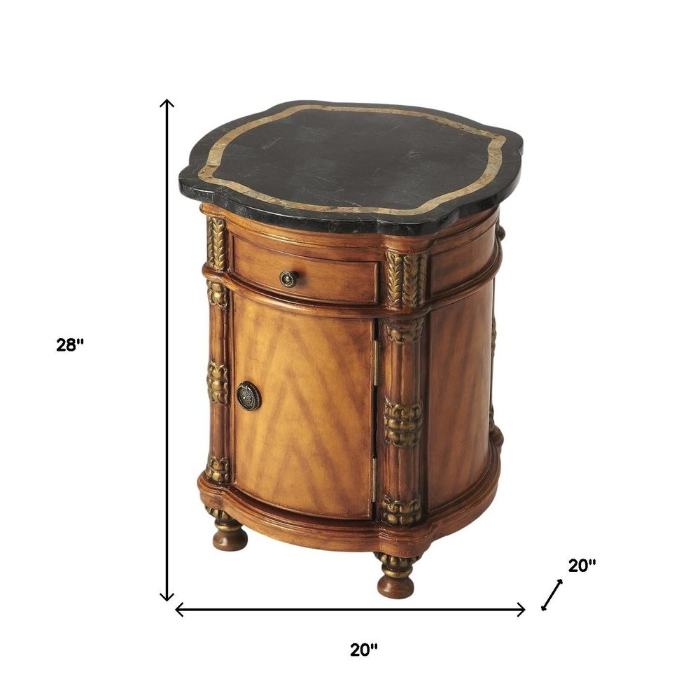 Black and Brown Stone and Wood Free Form Coffee Table with Drawer