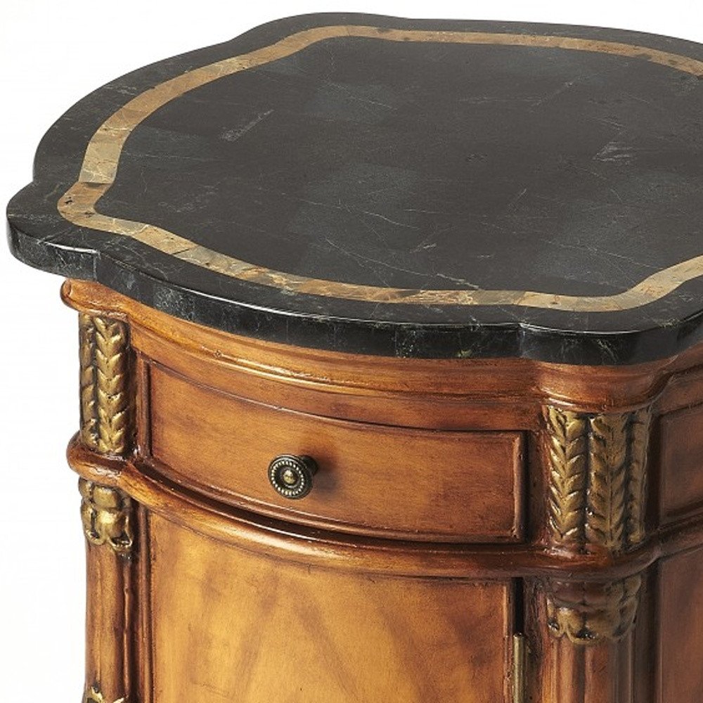 Black and Brown Stone and Wood Free Form Coffee Table with Drawer
