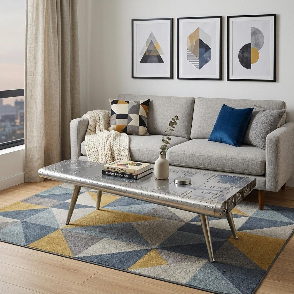 Silver Aluminum and Metal Coffee Table - 60-inch