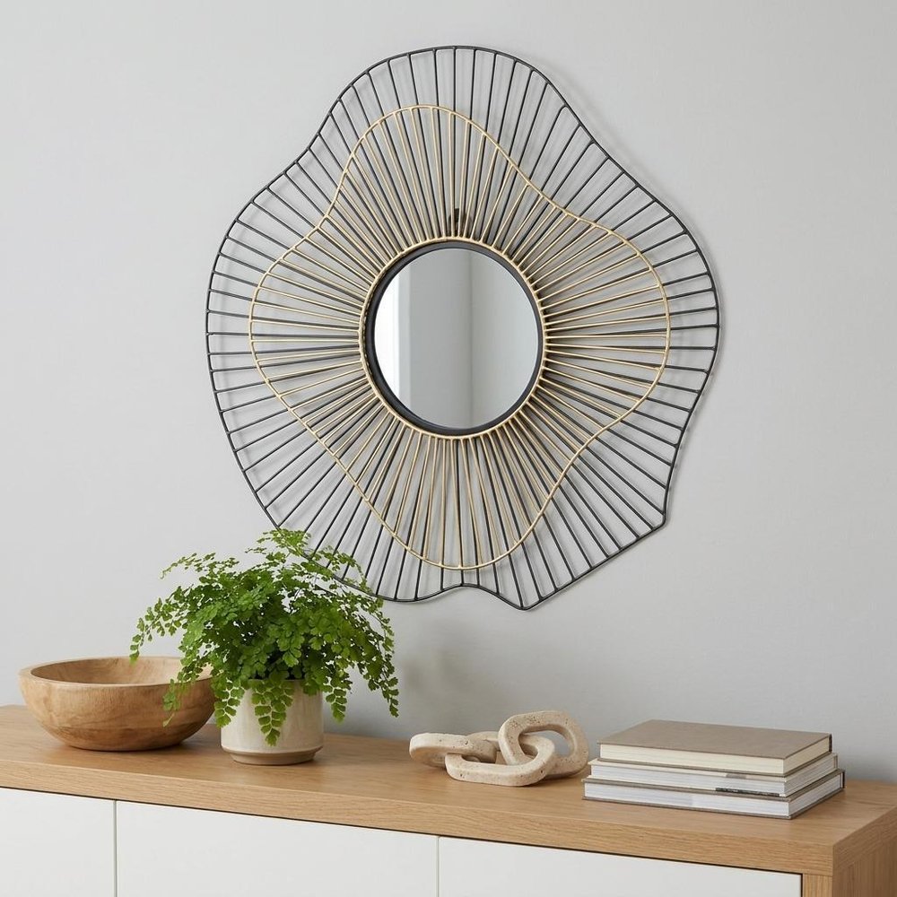 Black Abstract Metal Framed Accent Mirror - 22-inch