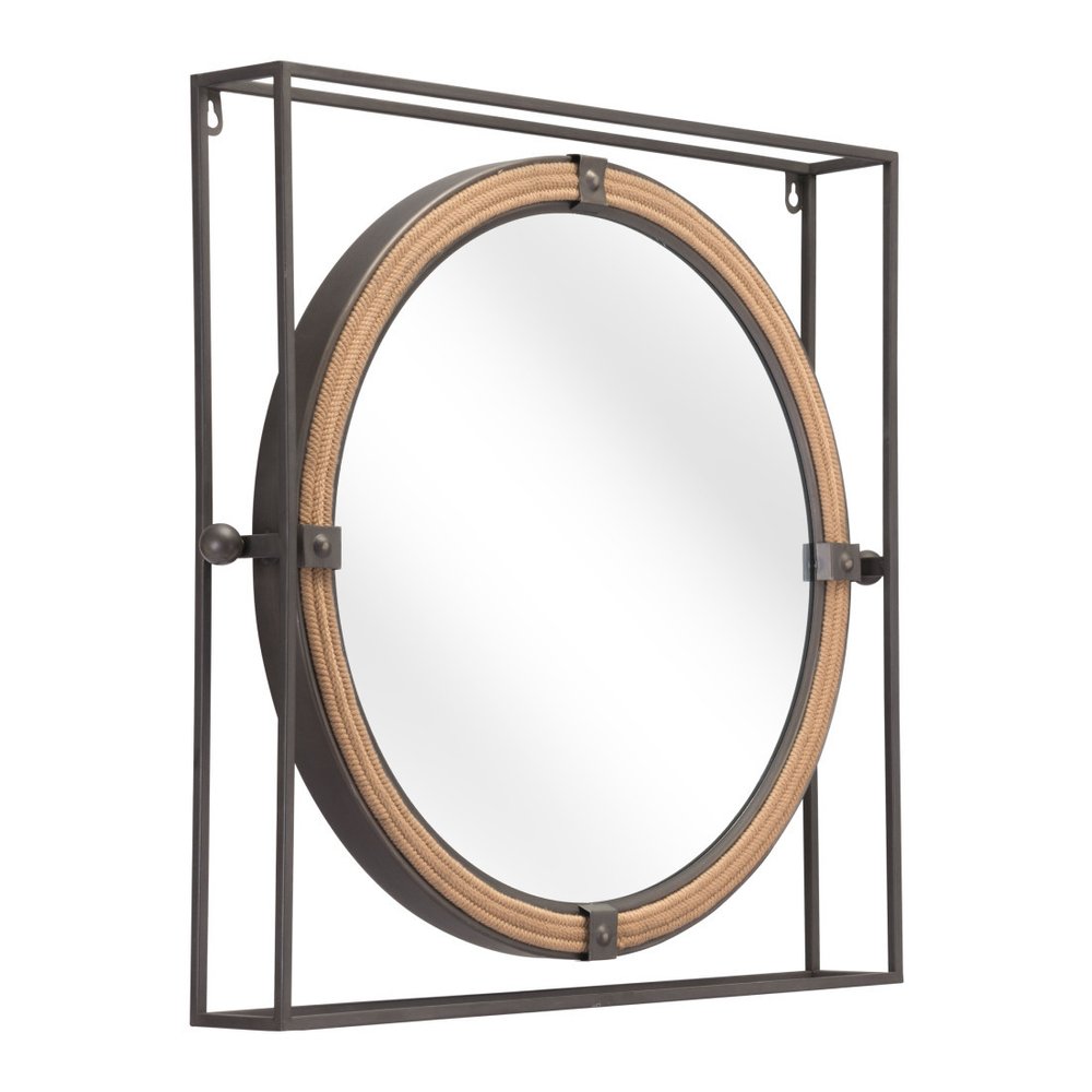 Gray Square Steel Framed Accent Mirror - 22-inch