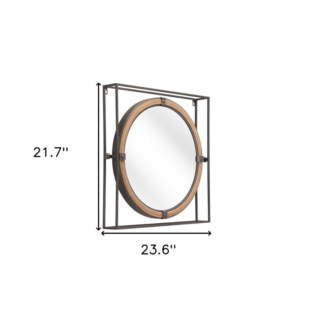 Gray Square Steel Framed Accent Mirror - 22-inch