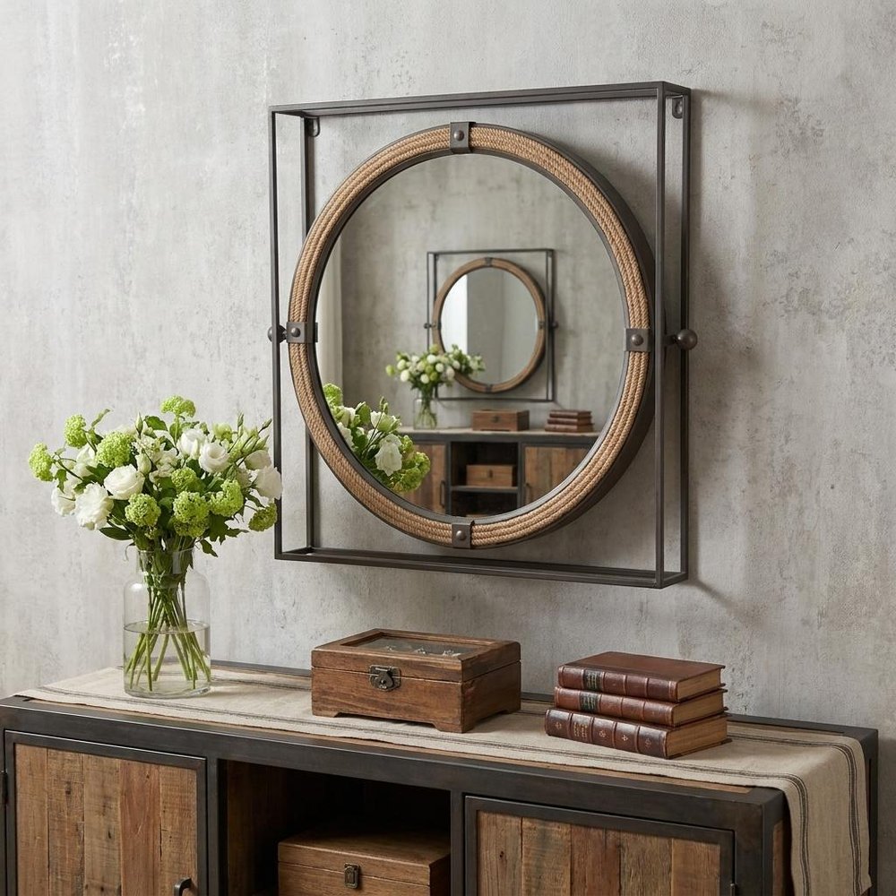 Gray Square Steel Framed Accent Mirror - 22-inch