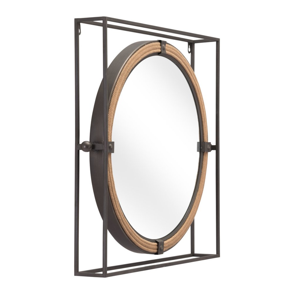 Gray Square Steel Framed Accent Mirror - 22-inch