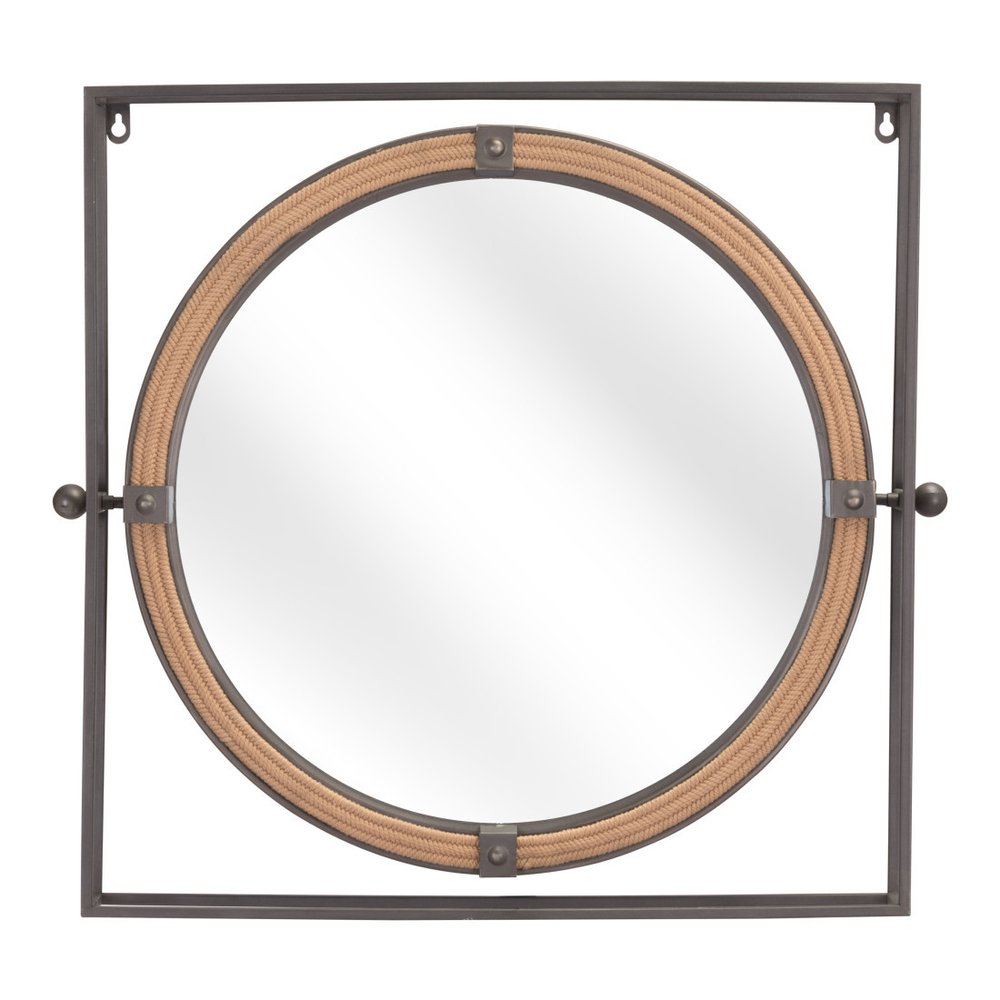 Gray Square Steel Framed Accent Mirror - 22-inch