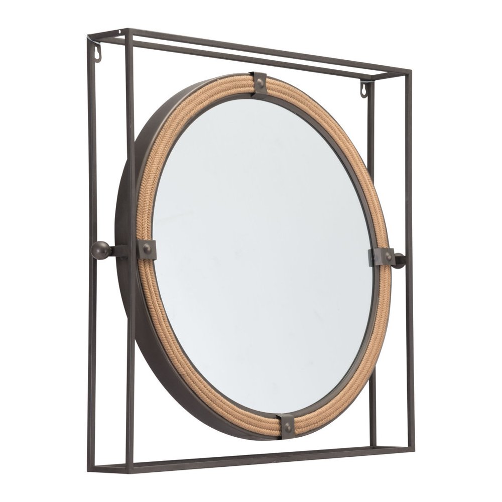 Gray Square Steel Framed Accent Mirror - 22-inch