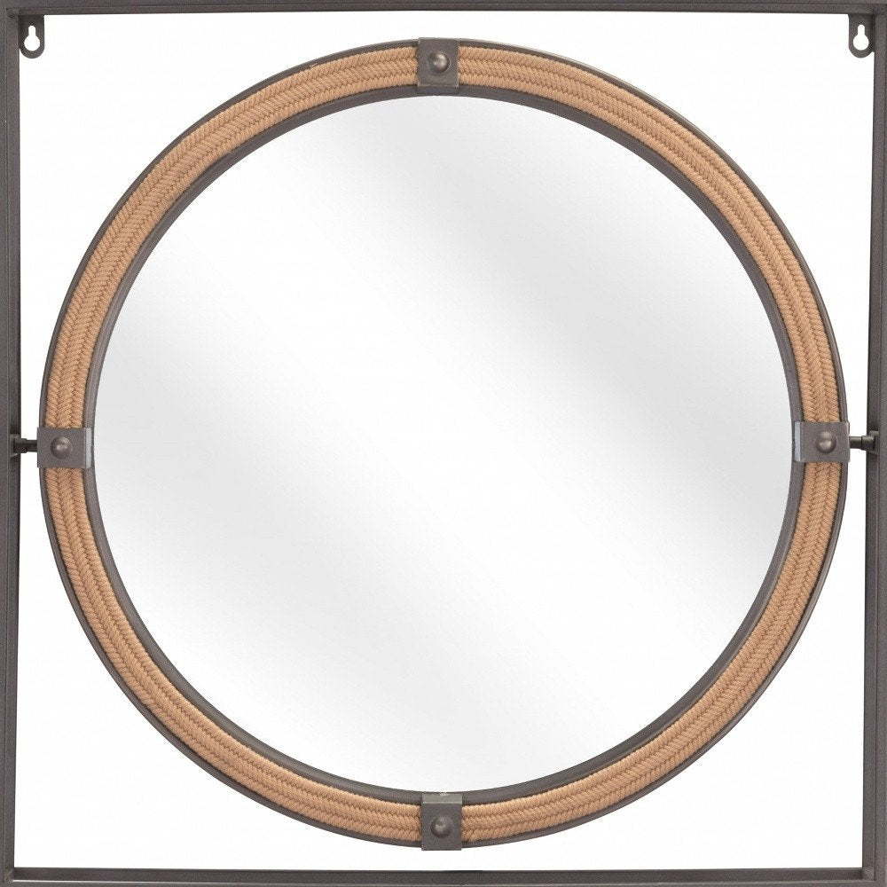 Gray Square Steel Framed Accent Mirror - 22-inch