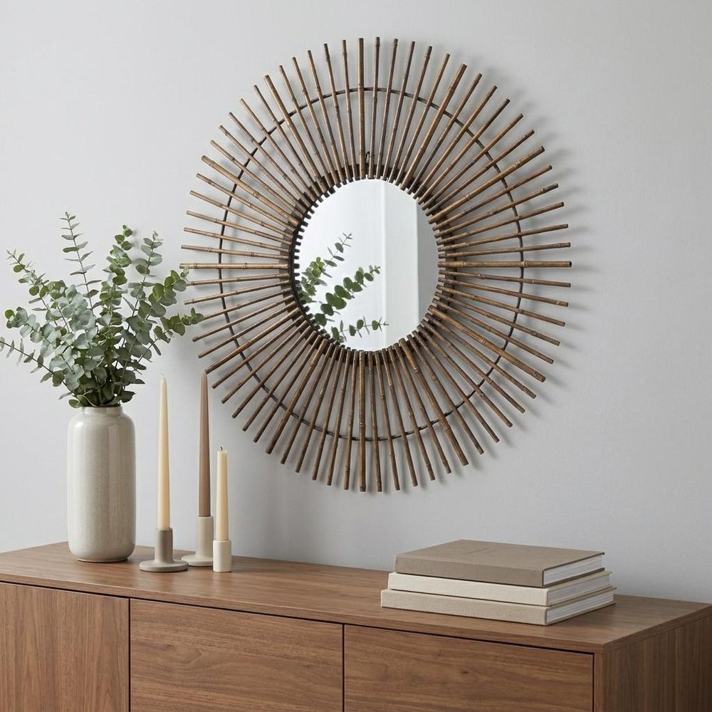 Gold Steel Sunburst Framed Accent Mirror - 32-inch