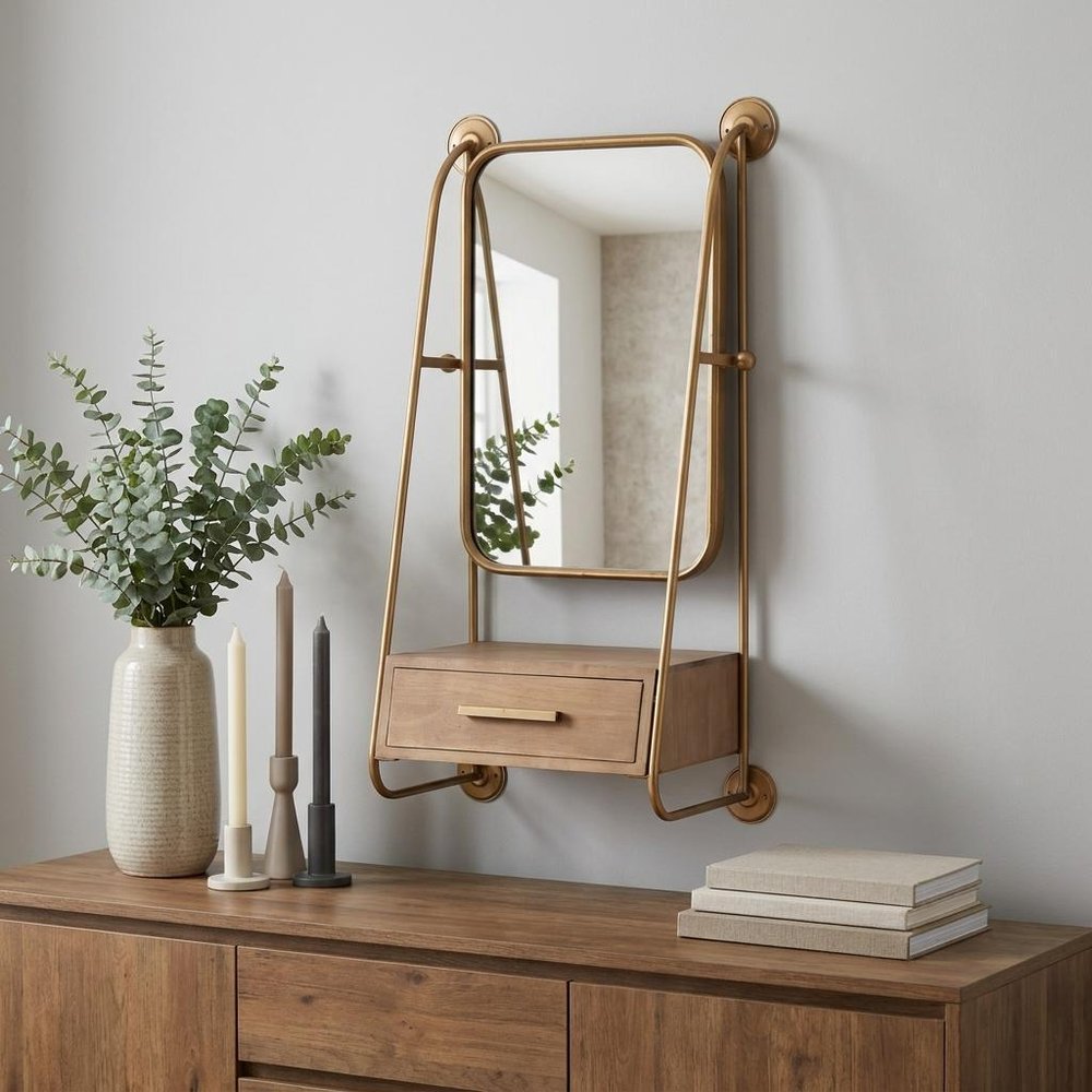 Gold Steel Framed Accent Mirror - 36-inch