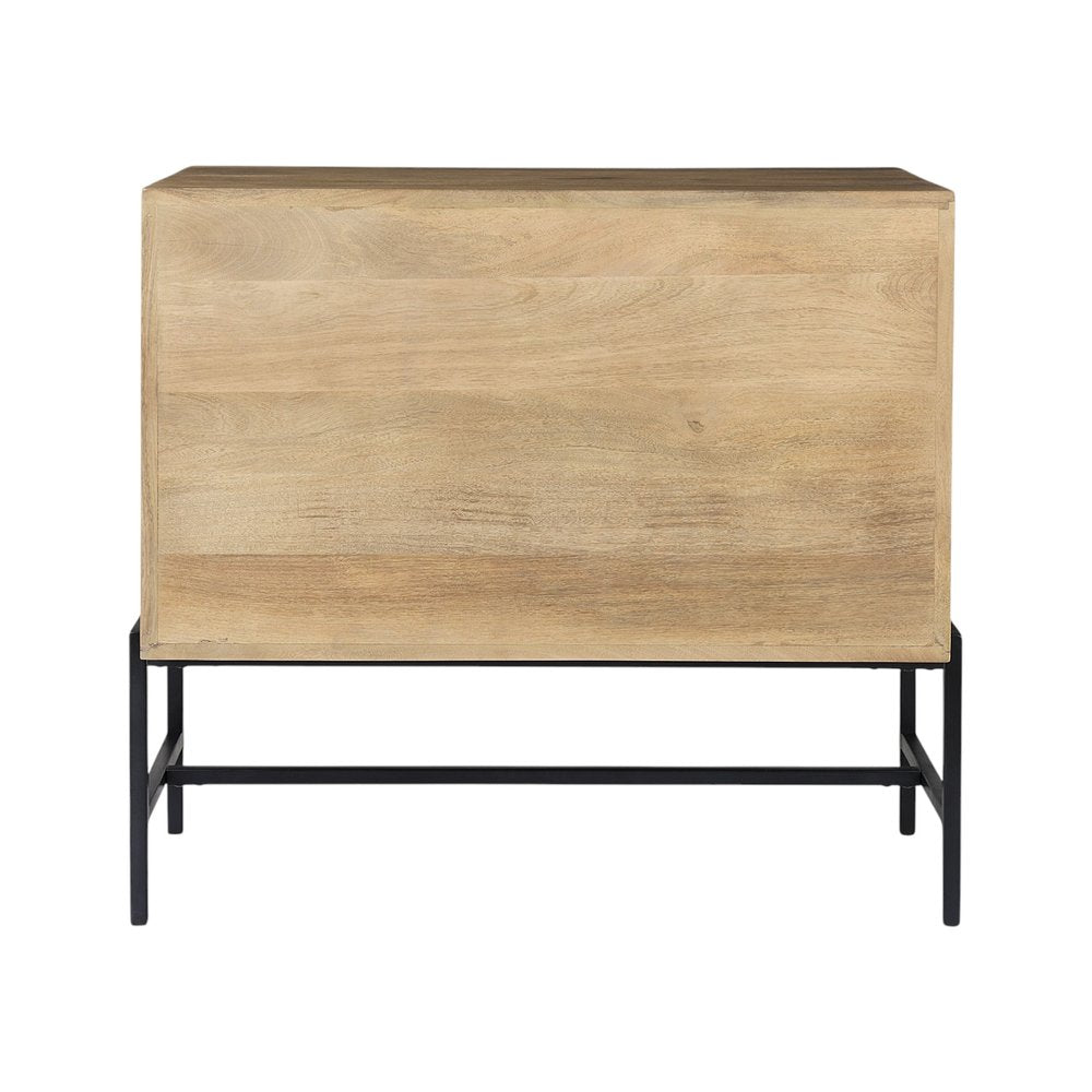 Natural Solid Wood Sideboard with Two Glass Doors - 36-inch