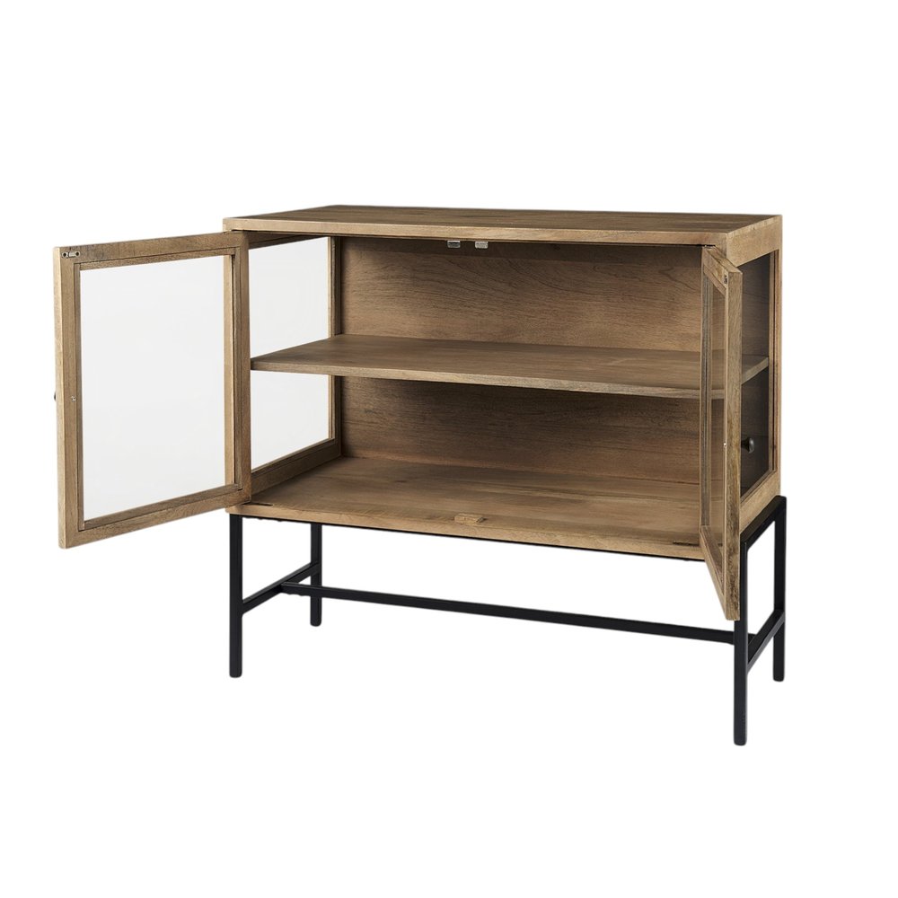 Natural Solid Wood Sideboard with Two Glass Doors - 36-inch
