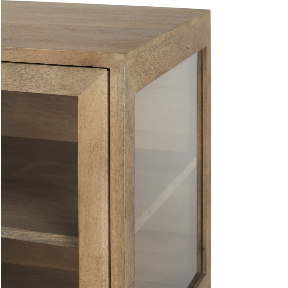 Natural Solid Wood Sideboard with Two Glass Doors - 36-inch