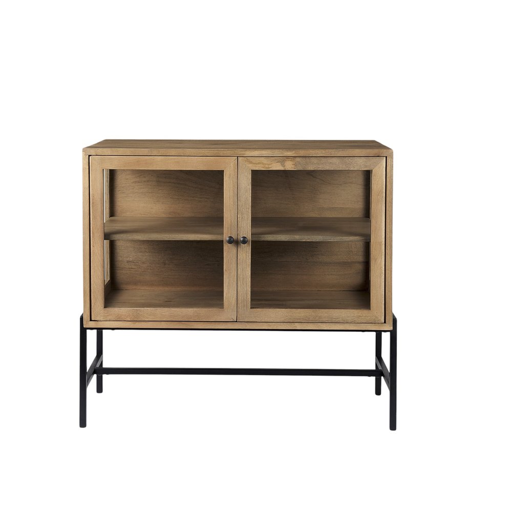 Natural Solid Wood Sideboard with Two Glass Doors - 36-inch