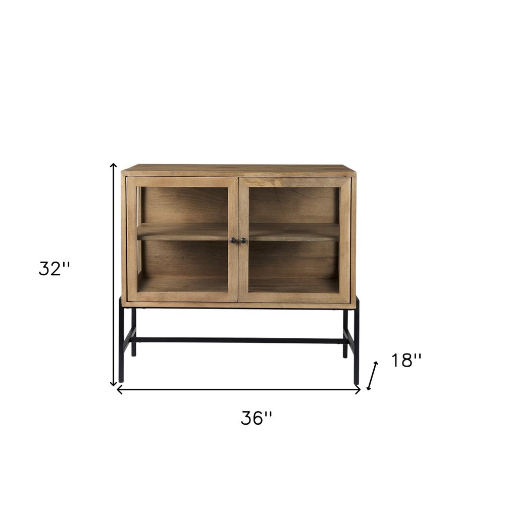 Natural Solid Wood Sideboard with Two Glass Doors - 36-inch
