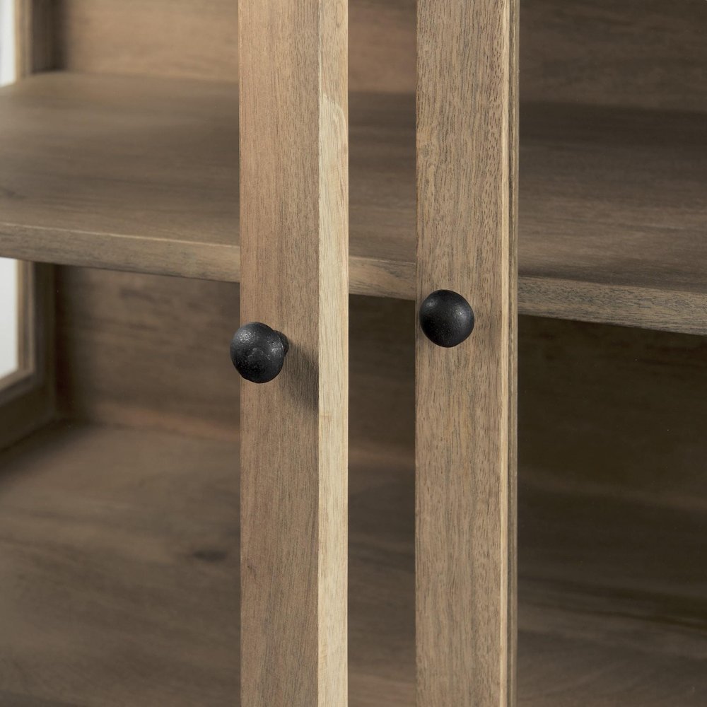Natural Solid Wood Sideboard with Two Glass Doors - 36-inch