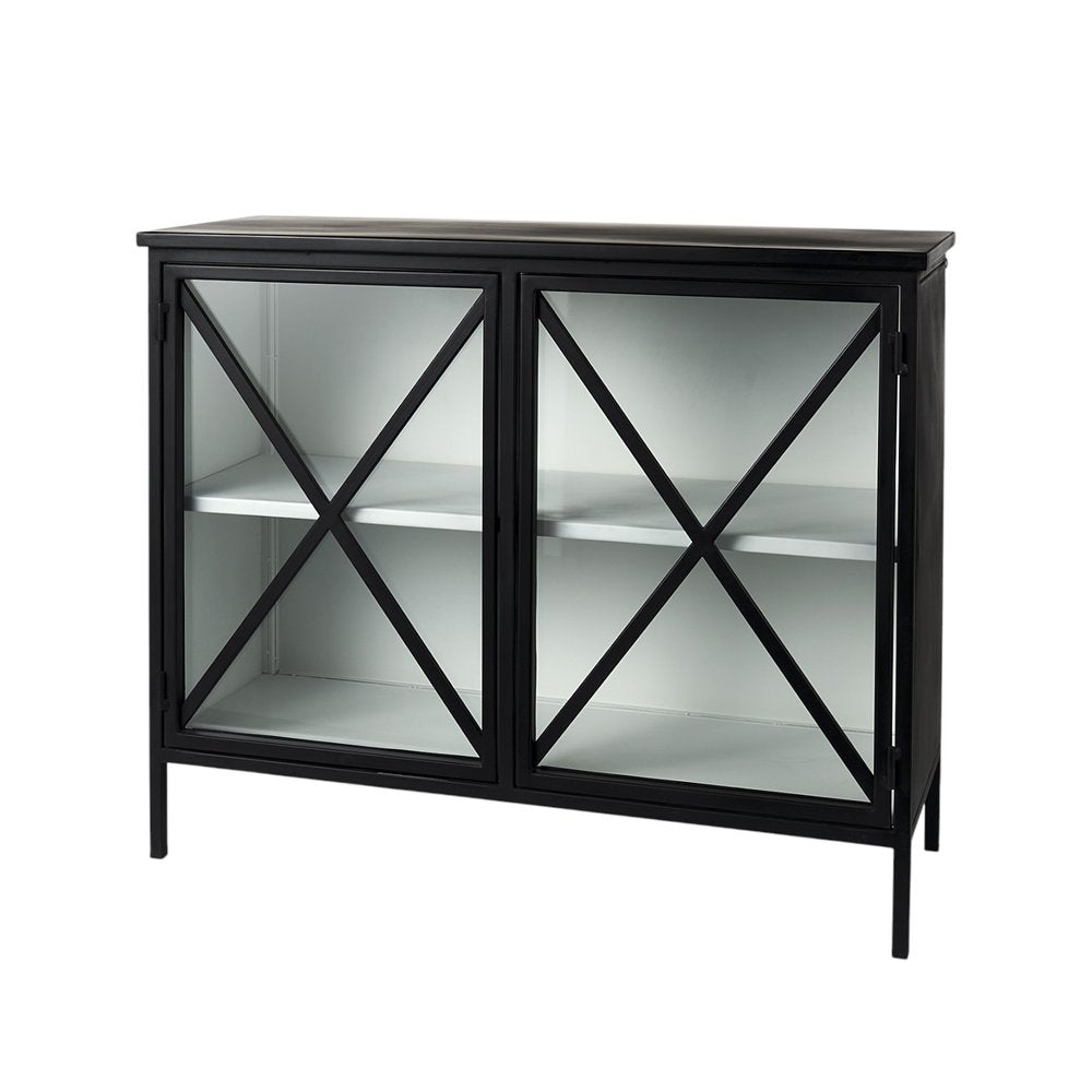 Black Iron Sideboard with Two Glass Doors - 41-inch