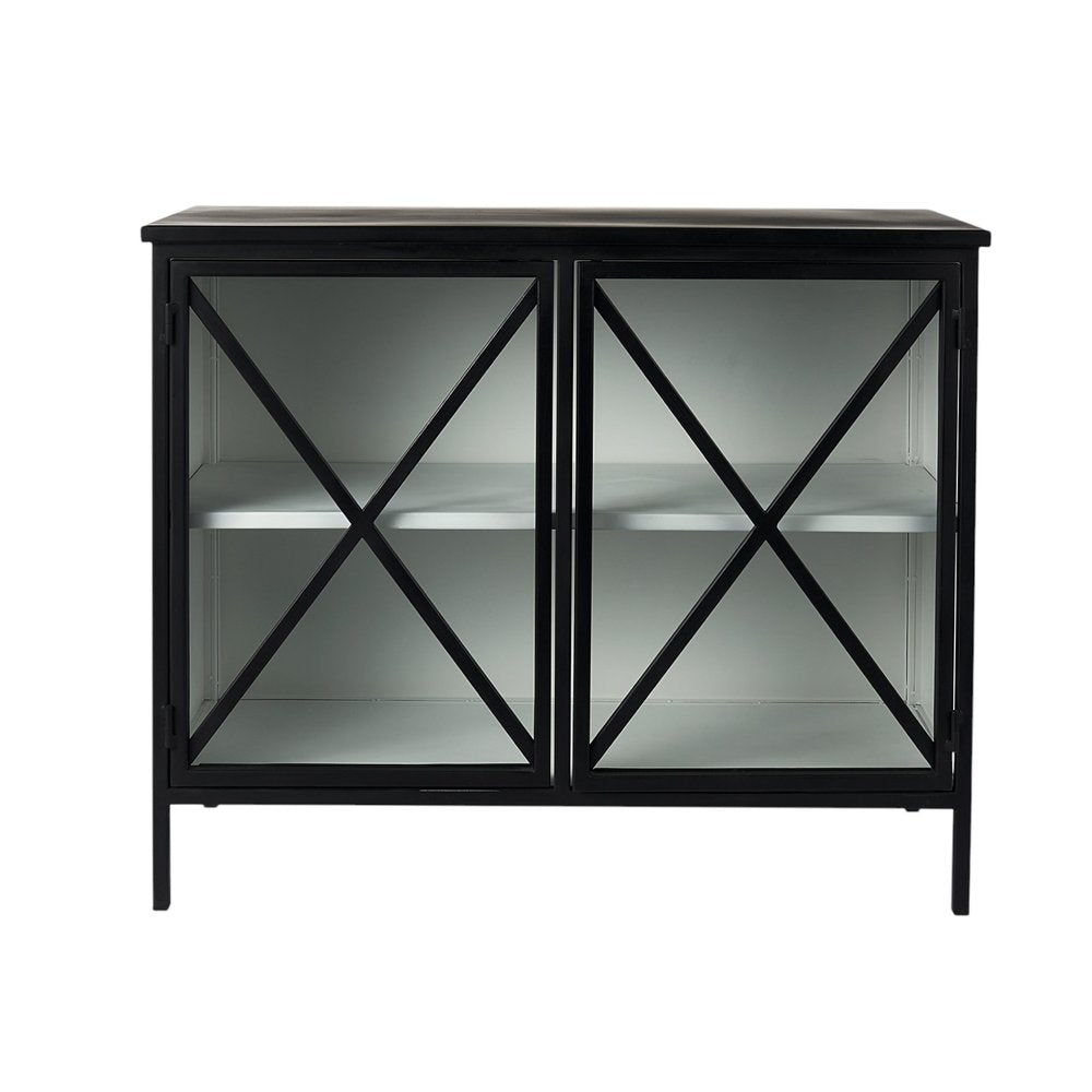 Black Iron Sideboard with Two Glass Doors - 41-inch