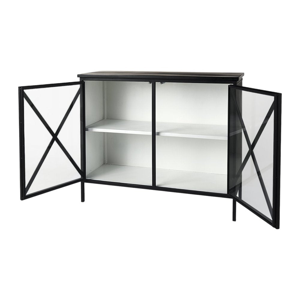 Black Iron Sideboard with Two Glass Doors - 41-inch