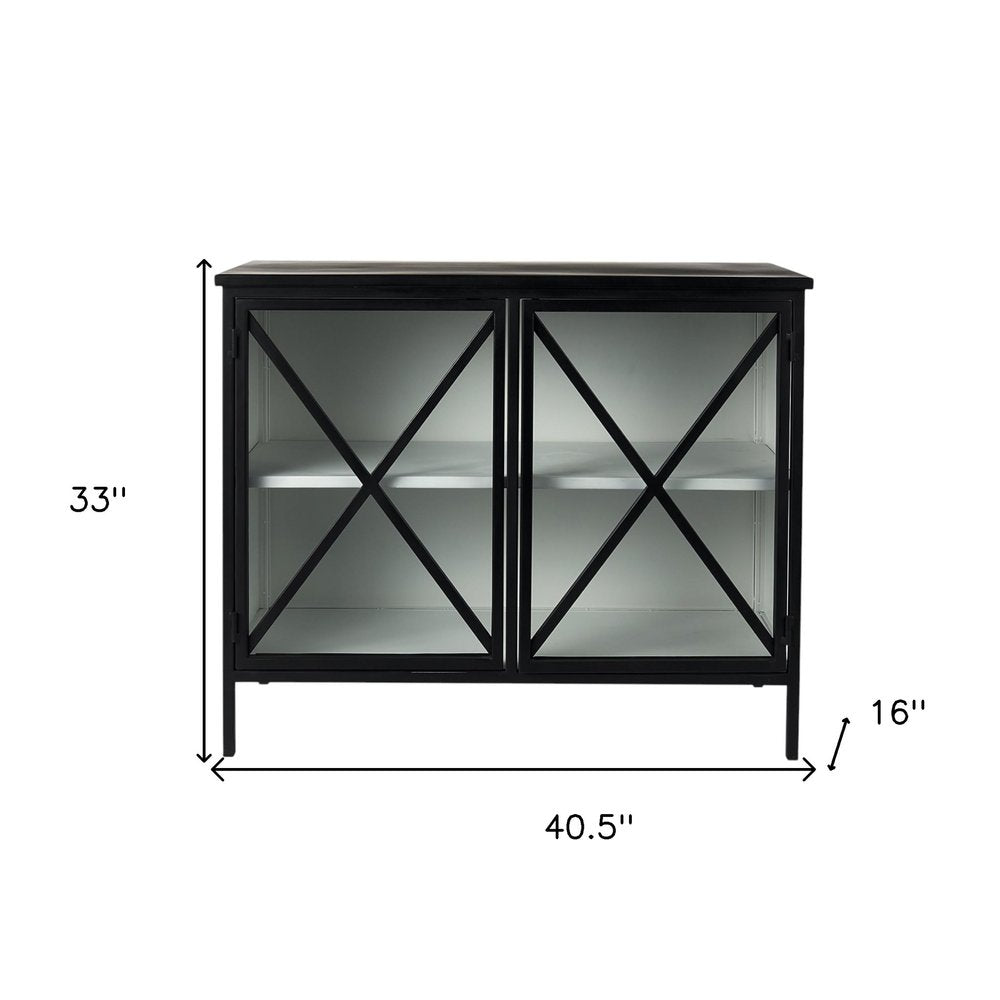 Black Iron Sideboard with Two Glass Doors - 41-inch