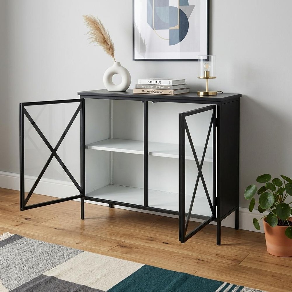 Black Iron Sideboard with Two Glass Doors - 41-inch