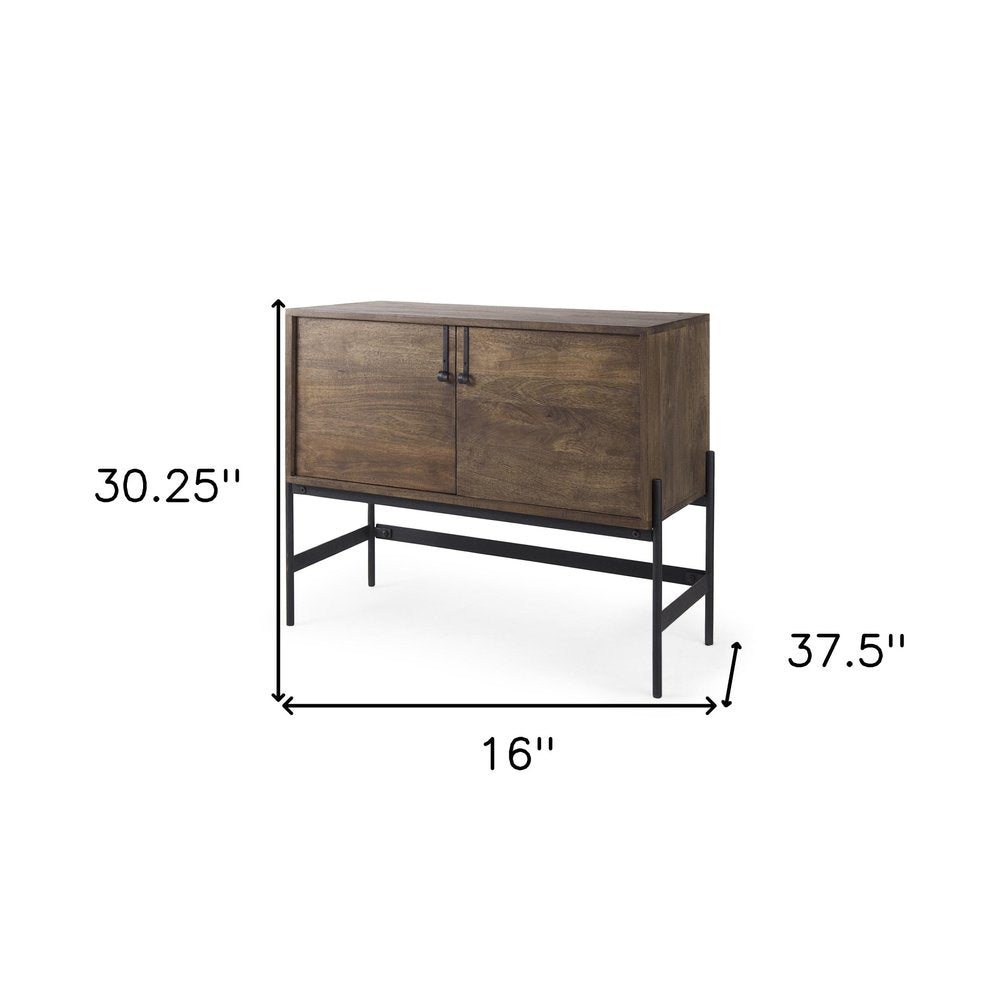 Dark Brown Two Door Cabinet with Metal Legs