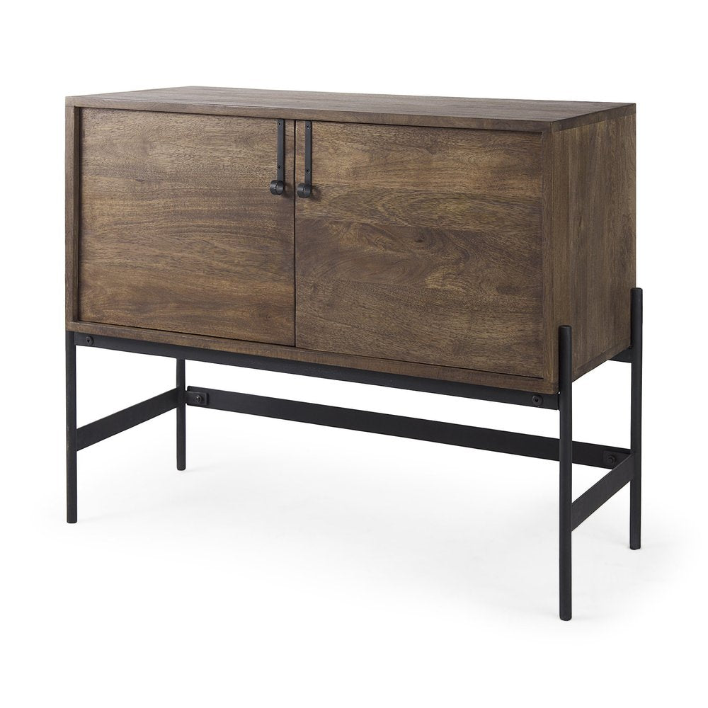 Dark Brown Two Door Cabinet with Metal Legs