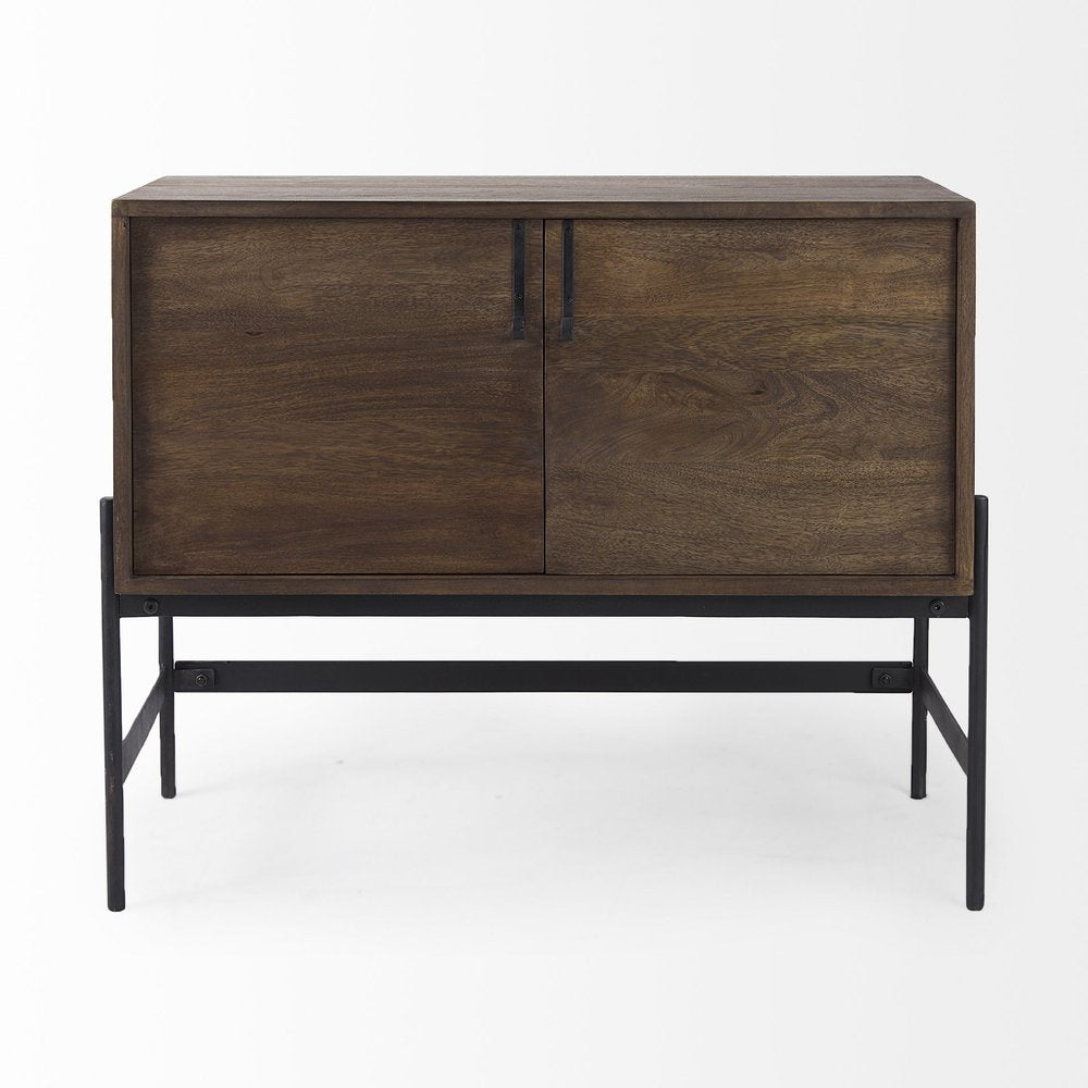 Dark Brown Two Door Cabinet with Metal Legs