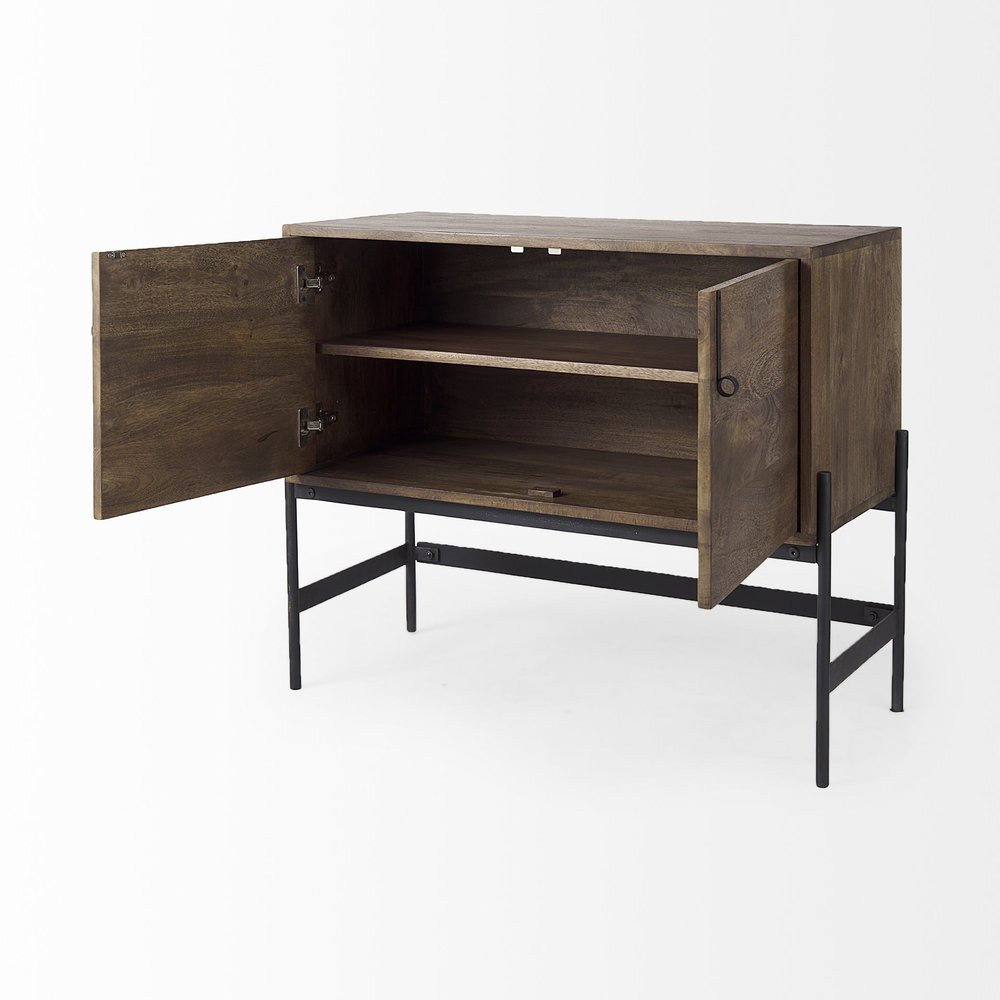 Dark Brown Two Door Cabinet with Metal Legs