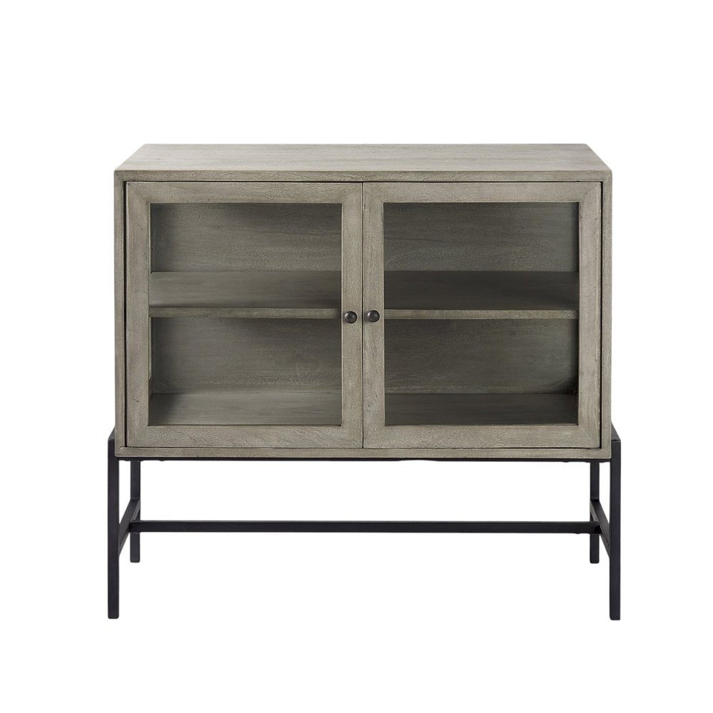 Gray Solid Wood Sideboard with Two Glass Doors - 38-inch