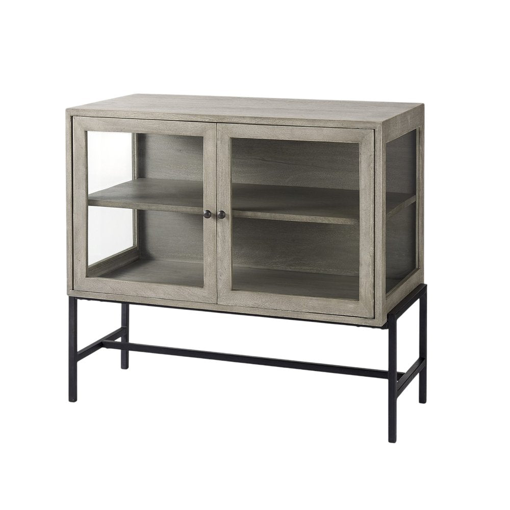 Gray Solid Wood Sideboard with Two Glass Doors - 38-inch