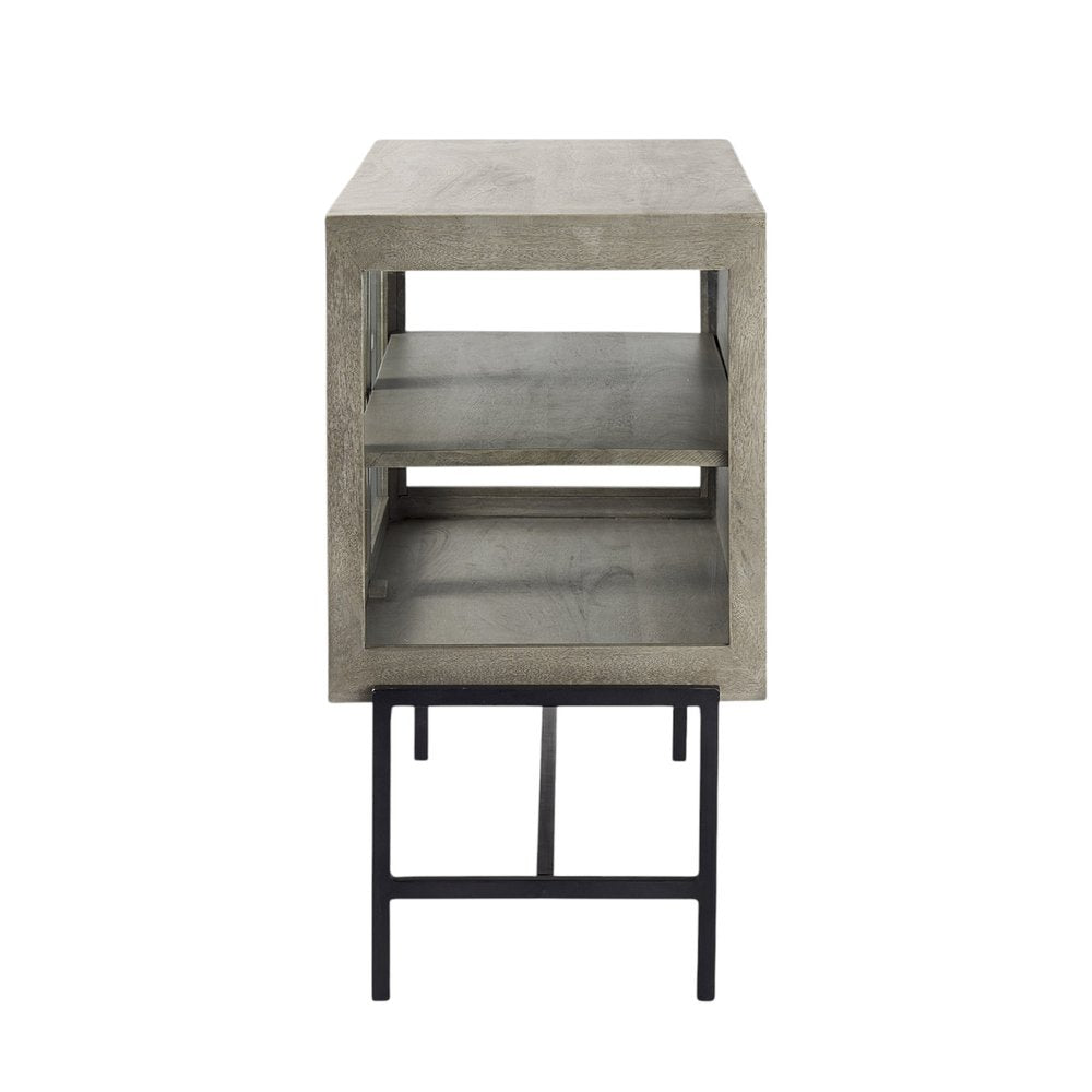 Gray Solid Wood Sideboard with Two Glass Doors - 38-inch
