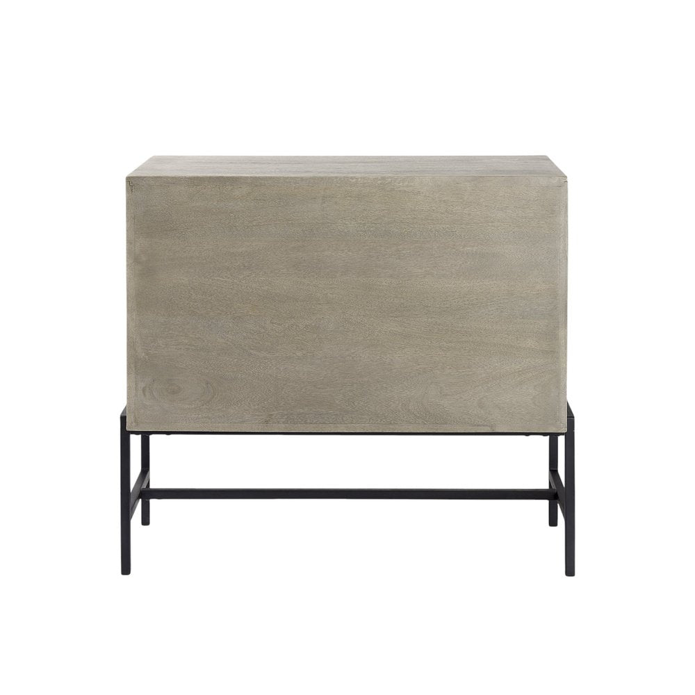 Gray Solid Wood Sideboard with Two Glass Doors - 38-inch