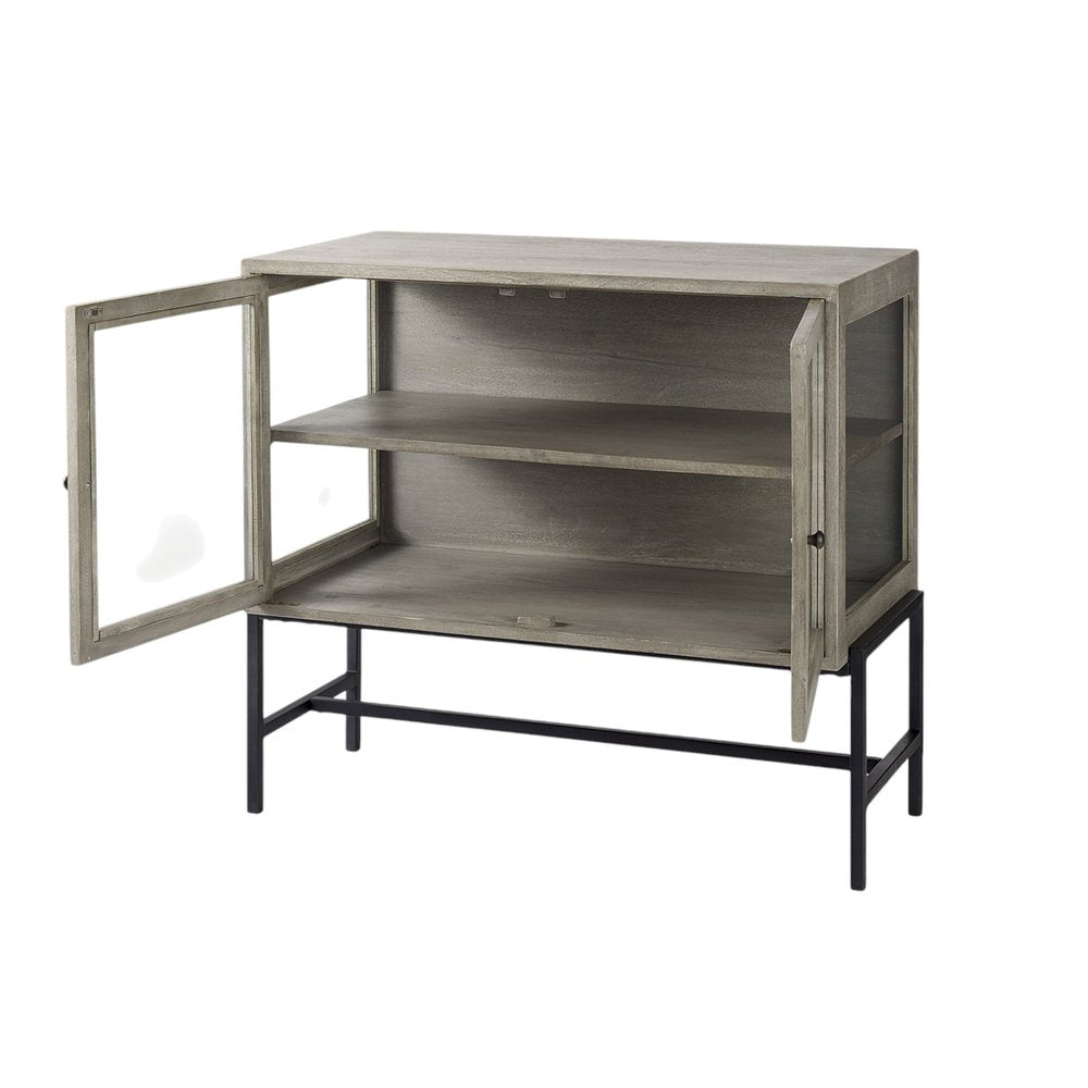 Gray Solid Wood Sideboard with Two Glass Doors - 38-inch
