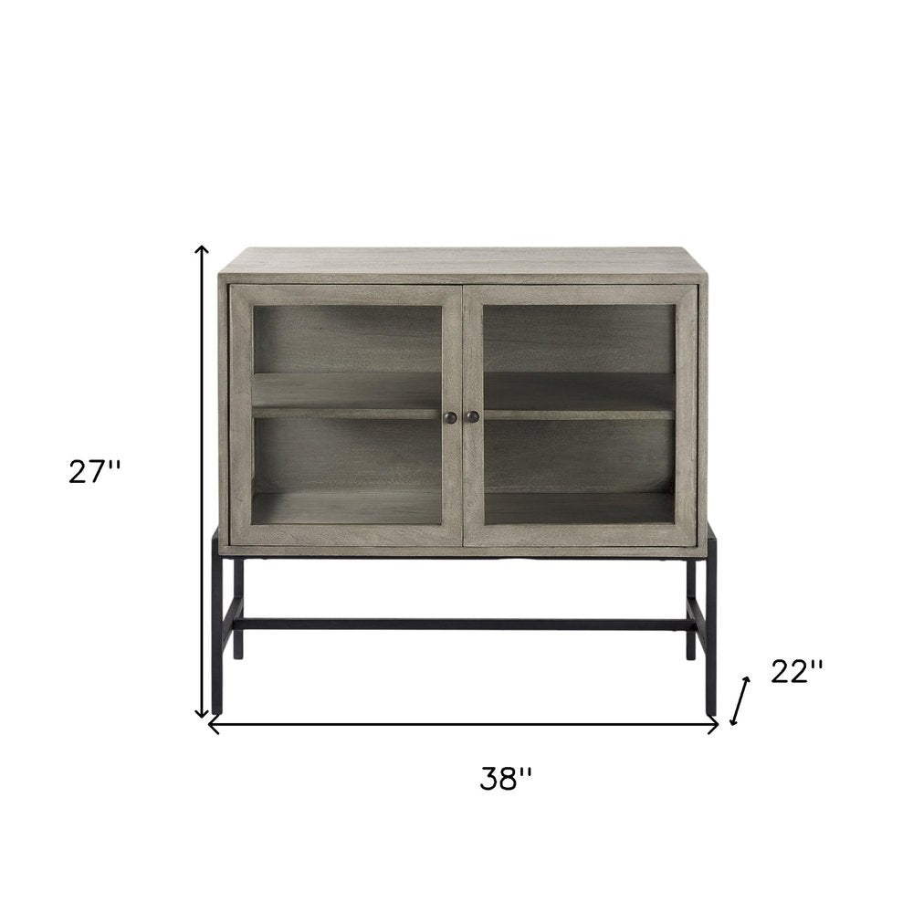 Gray Solid Wood Sideboard with Two Glass Doors - 38-inch