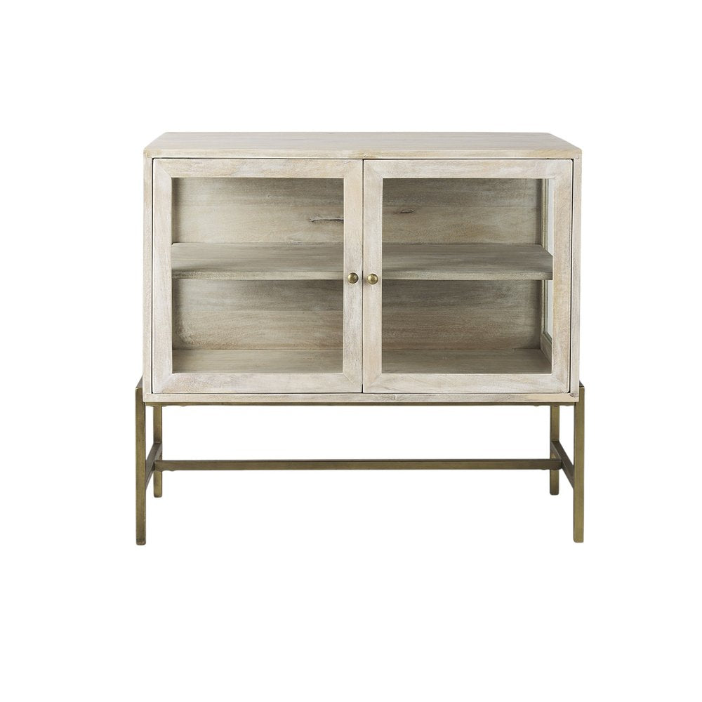Gray Solid Wood Sideboard with Two Glass Doors - 38-inch