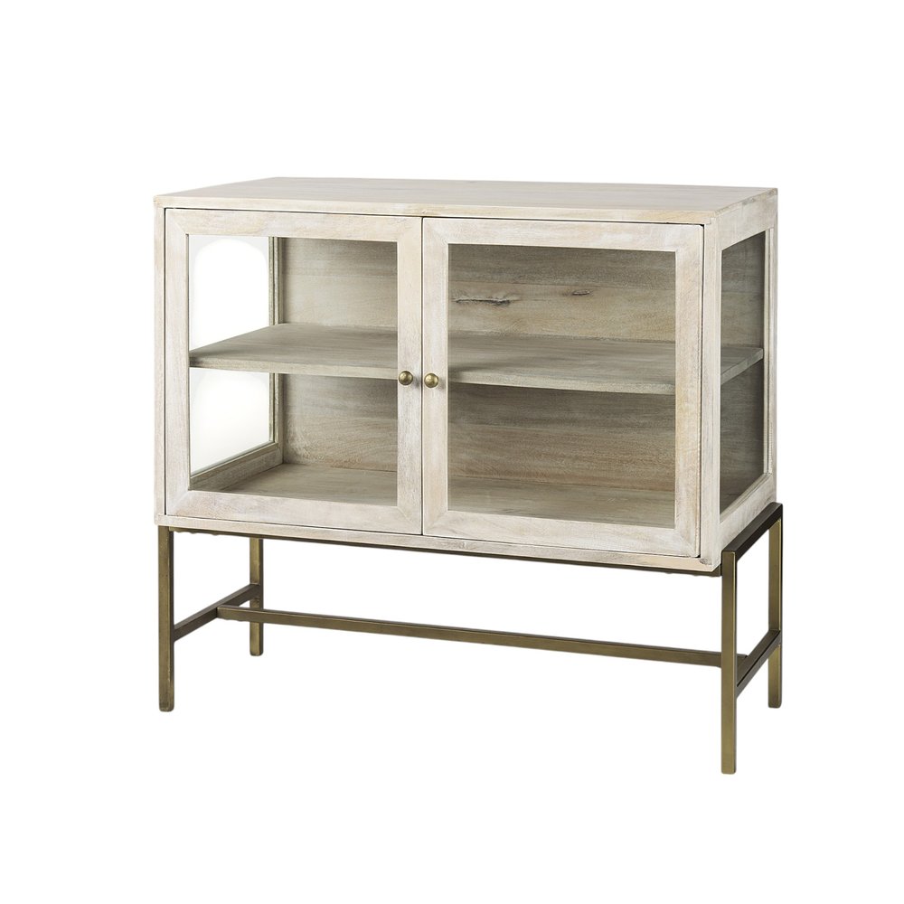 Gray Solid Wood Sideboard with Two Glass Doors - 38-inch