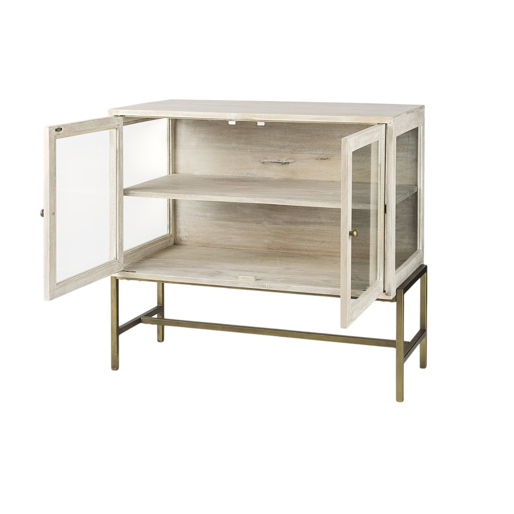 Gray Solid Wood Sideboard with Two Glass Doors - 38-inch