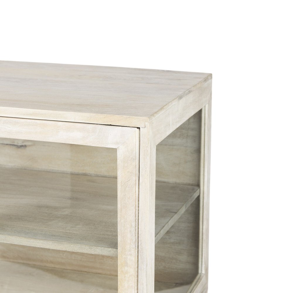 Gray Solid Wood Sideboard with Two Glass Doors - 38-inch