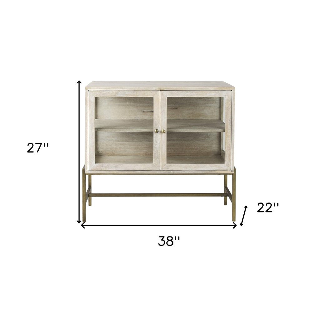 Gray Solid Wood Sideboard with Two Glass Doors - 38-inch