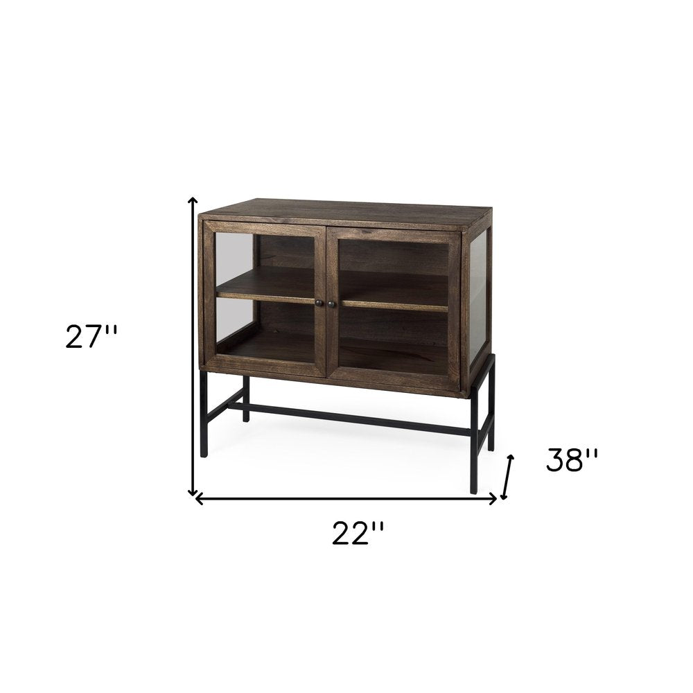 Gray Solid Wood Sideboard with Two Glass Doors - 38-inch