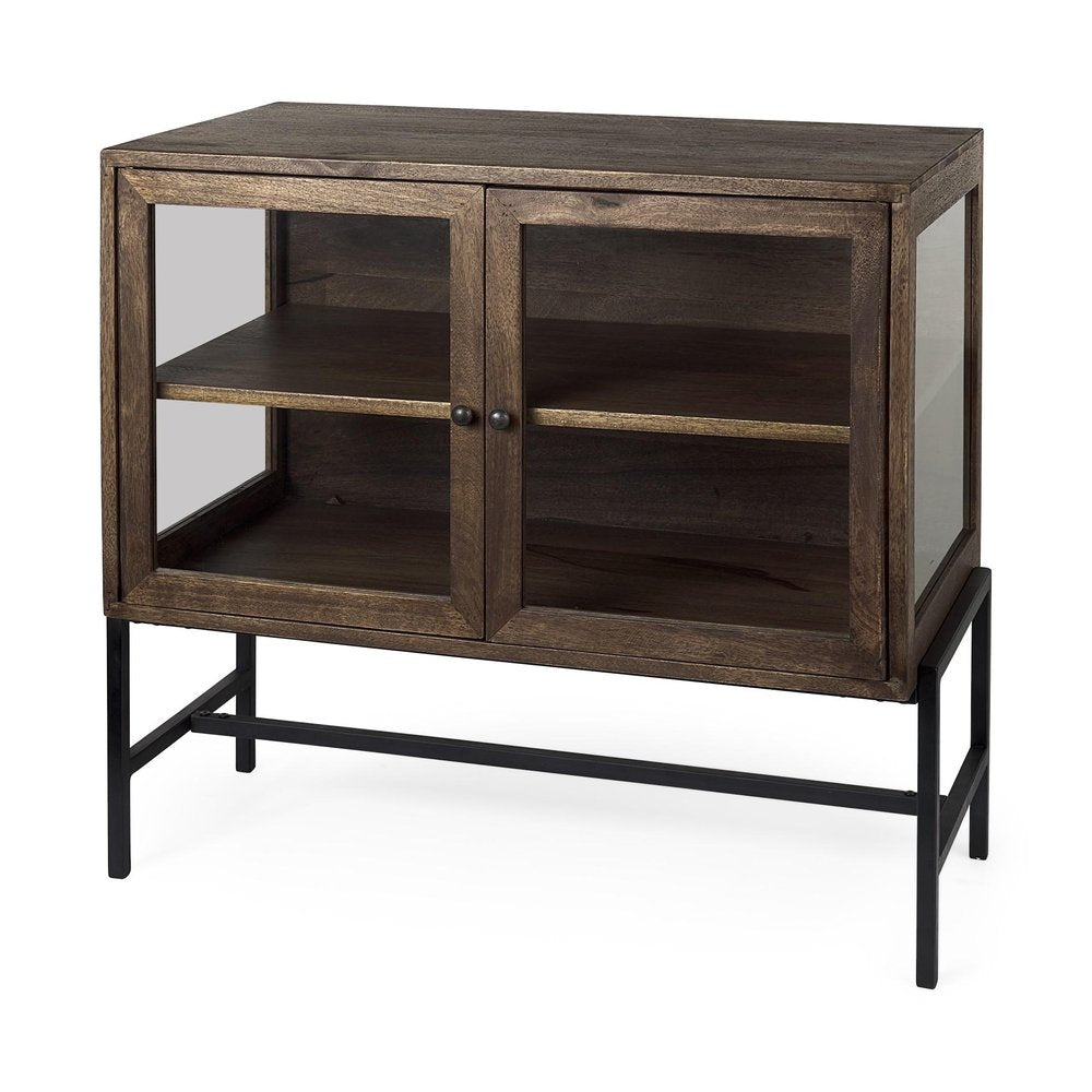 Gray Solid Wood Sideboard with Two Glass Doors - 38-inch