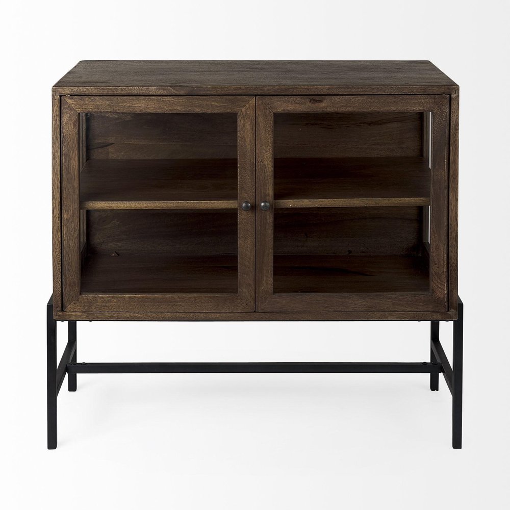 Gray Solid Wood Sideboard with Two Glass Doors - 38-inch