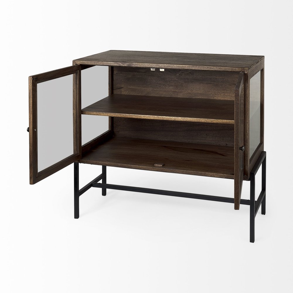 Gray Solid Wood Sideboard with Two Glass Doors - 38-inch