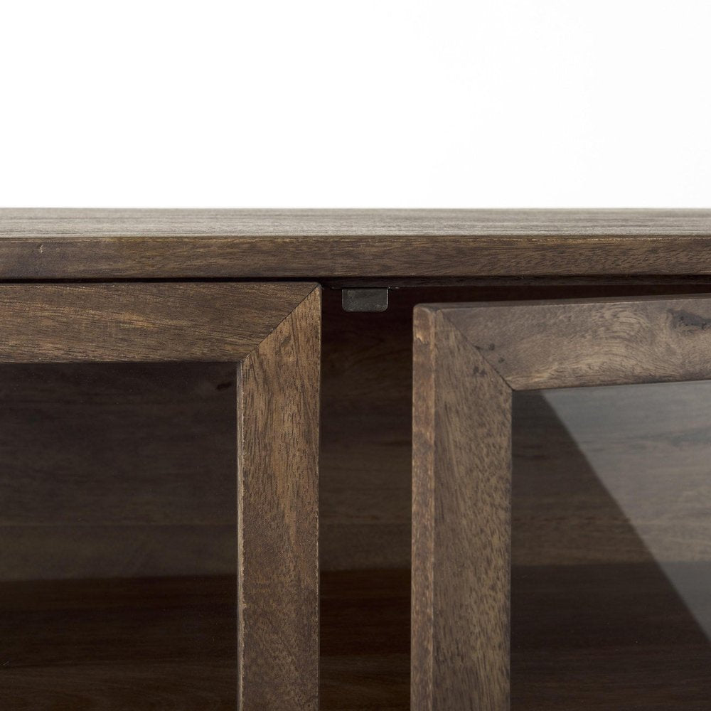 Gray Solid Wood Sideboard with Two Glass Doors - 38-inch