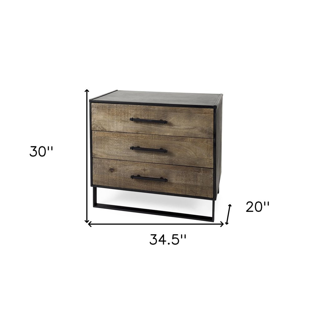Brown and Black Distressed Accent Cabinet with Three Drawers - 20-inch