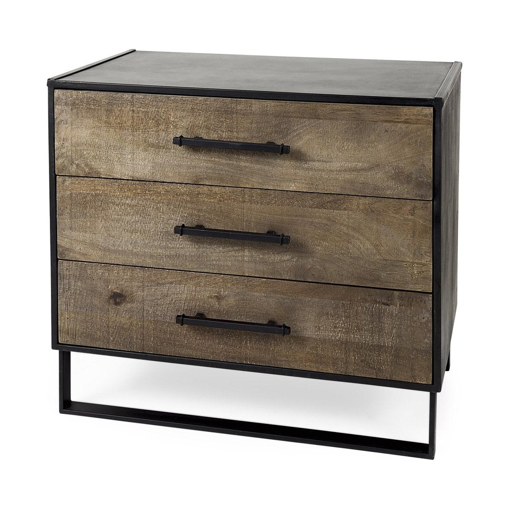 Brown and Black Distressed Accent Cabinet with Three Drawers - 20-inch