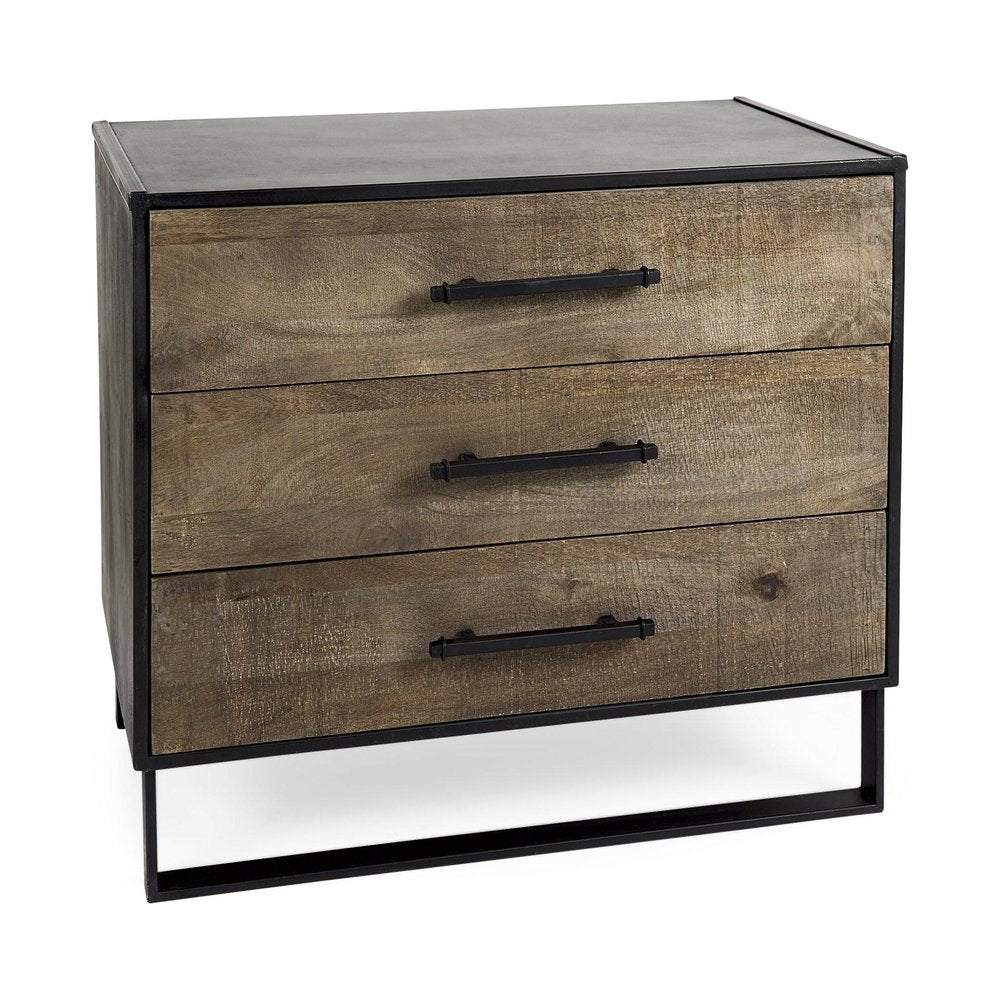 Brown and Black Distressed Accent Cabinet with Three Drawers - 20-inch