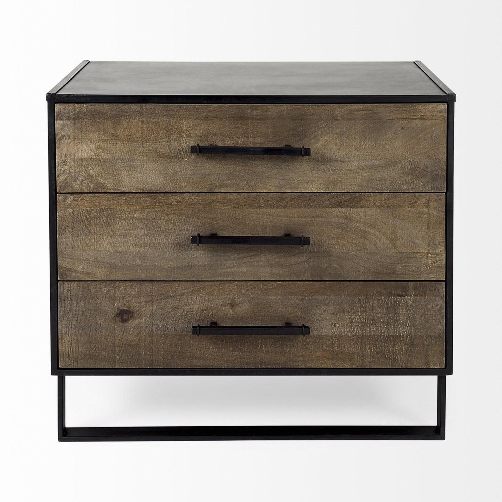 Brown and Black Distressed Accent Cabinet with Three Drawers - 20-inch